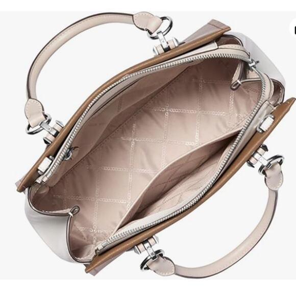 Michael Kors Marilyn Medium Satchel Ecru/Walnut Handbag - Picture 5 of 5